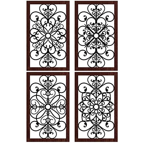 Yulejo 4 Pcs Thicken Rustic Wall Decor Modern Farmhouse Wall Art Decor Wooden Hollow Carved Design Rustic Wall Art for Living Room Hallway Decor Office Kitchen Wall (Dark Brown,11.8 x 7.3 Inch)