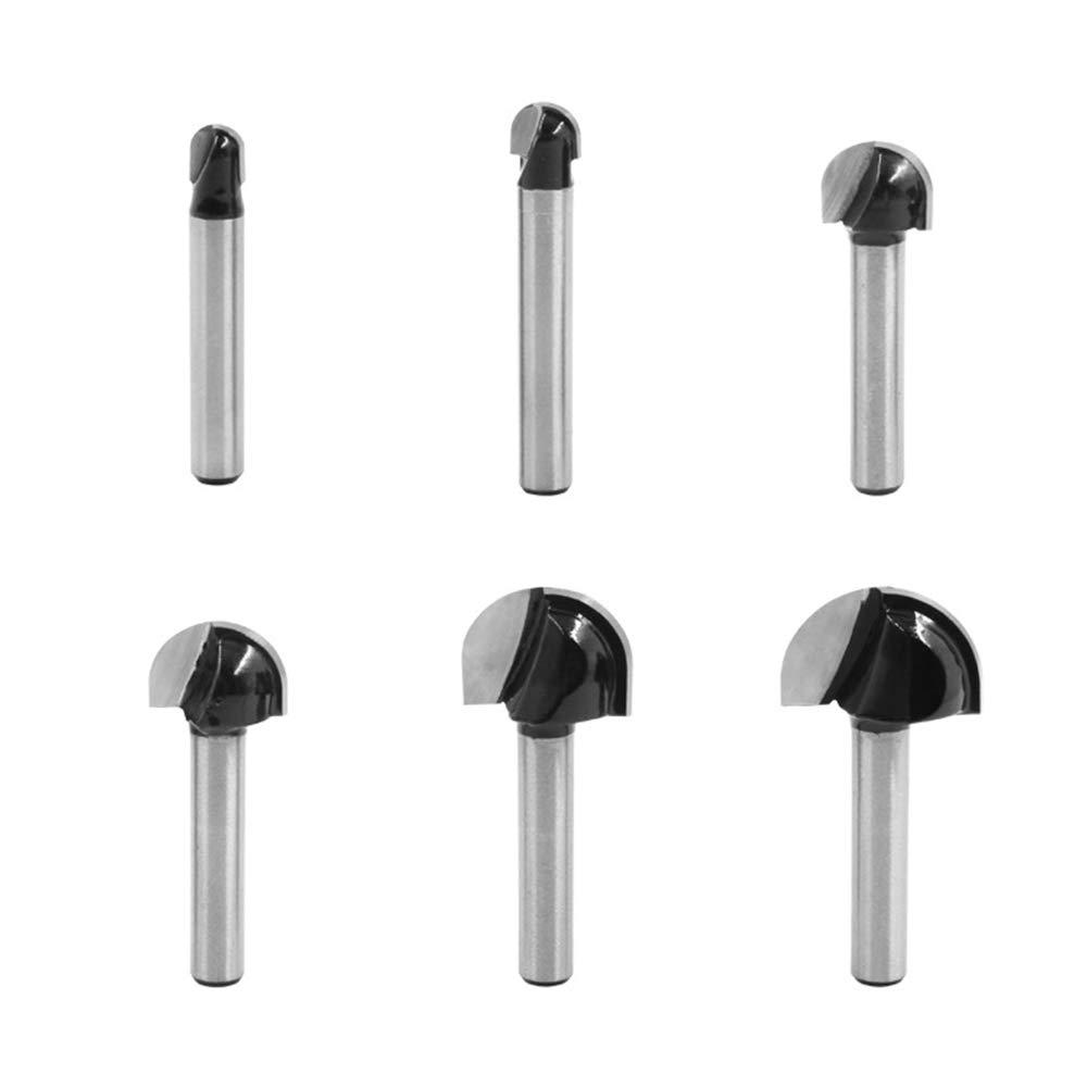 ASNOMY 6pcs Core Box Router Bit 1/4 Inch Shank Round Nose Cove Box Router Bits-1/4" 5/16" 1/2" 5/8" 3/4" 7/8" Cutting Diameter Solid Carbide Core Box Round Nose Router Bits