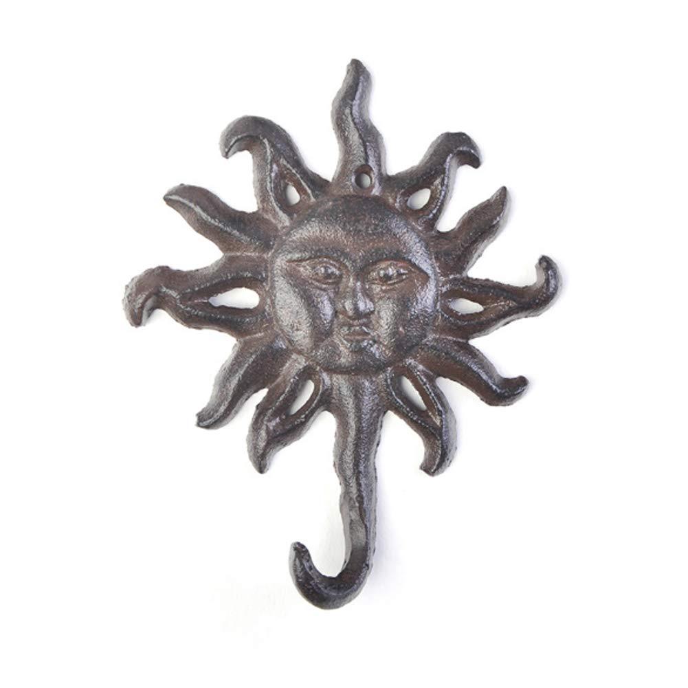 Antiqued Cast Iron Sun Head Single Hook Hanger Animal Shaped Coat Hat Hooks Heavy Duty Iron Art Decorative 1 pc