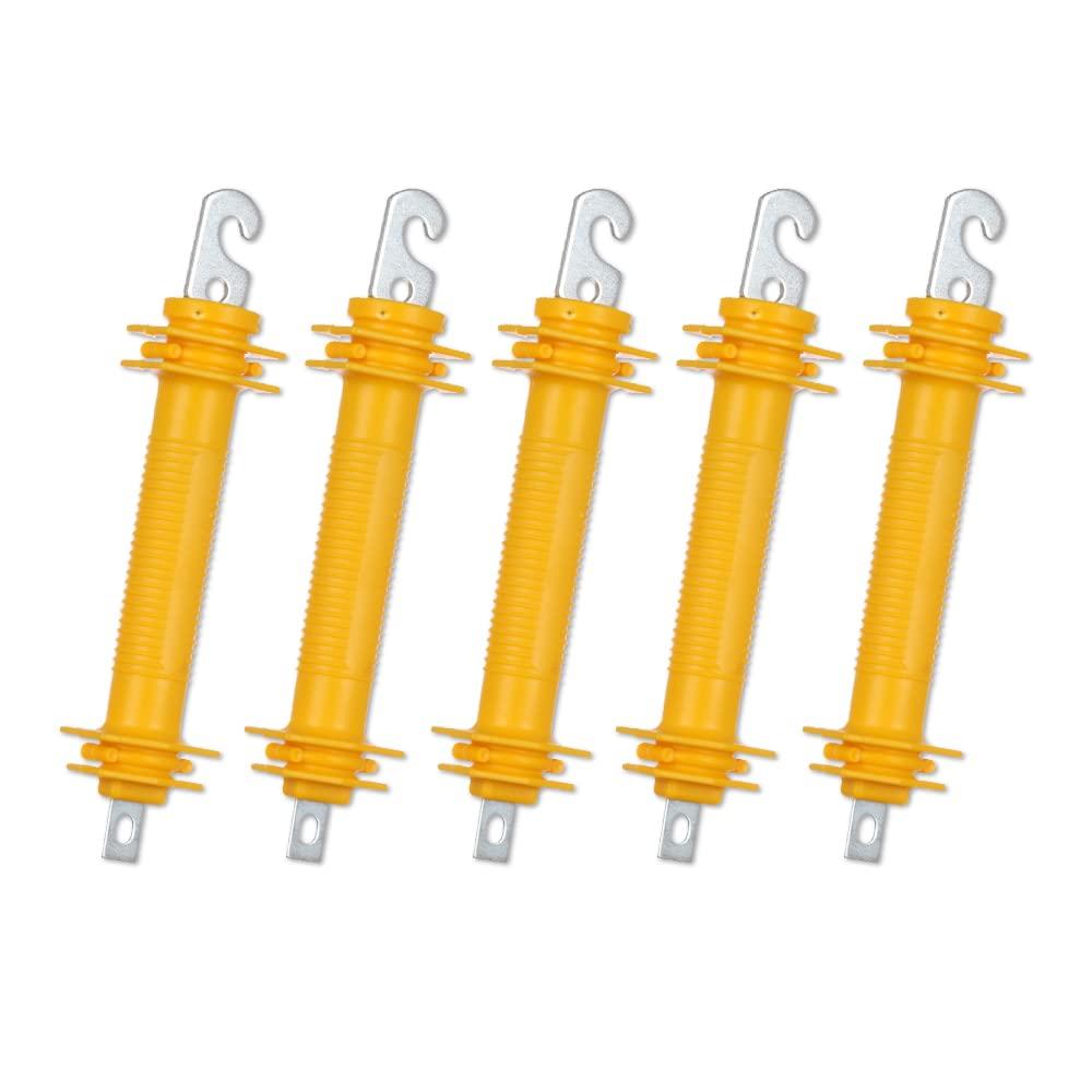 5PCS Electric Fence Synthetic Rubbergate Rubber Gate Handle, Heavy Stamped Steel Hook, Yellow