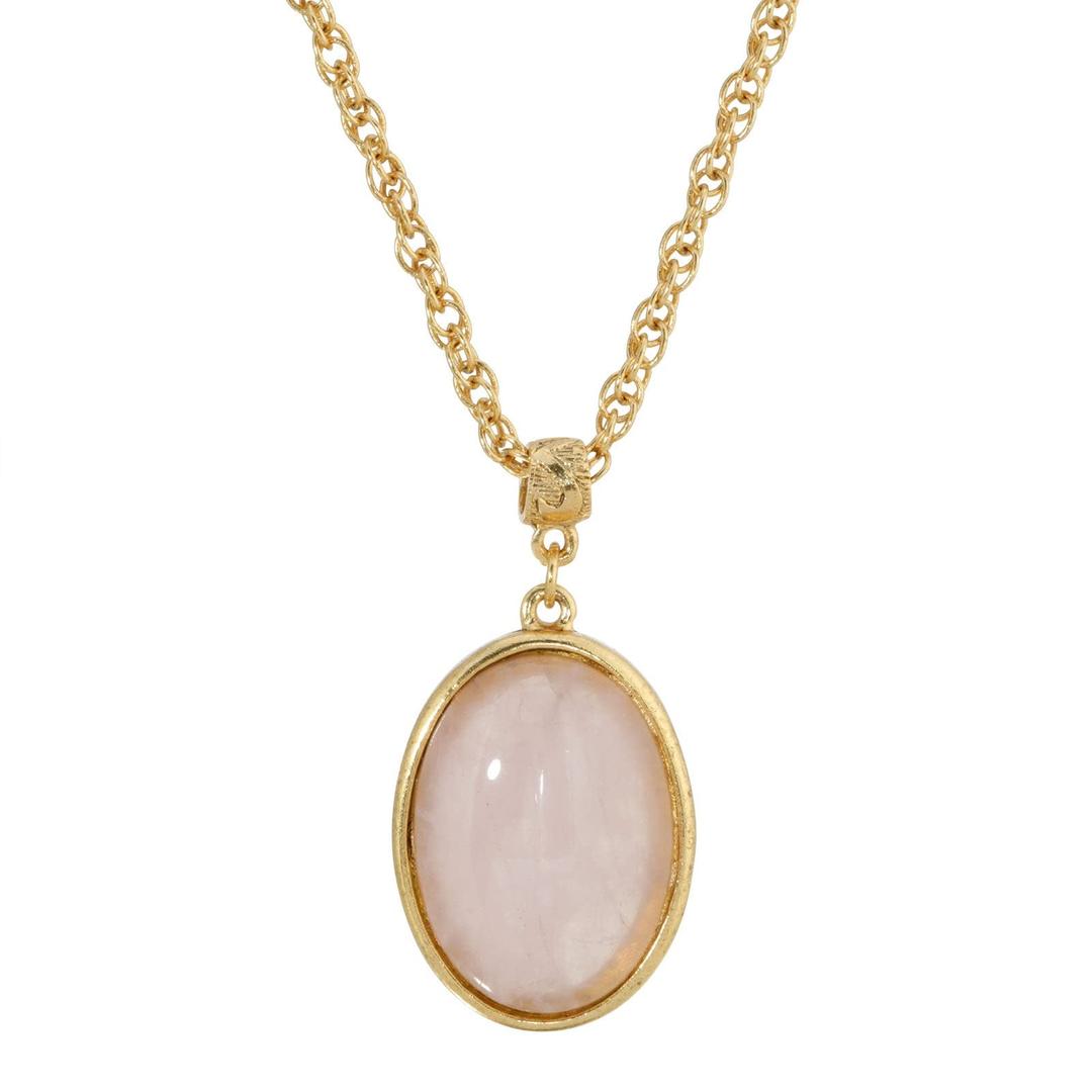 1928 Jewelry Company1928 Jewelry 14K Gold Dipped Gemstone Rose Quartz Pink Oval Pendant Necklace For Women, 16"