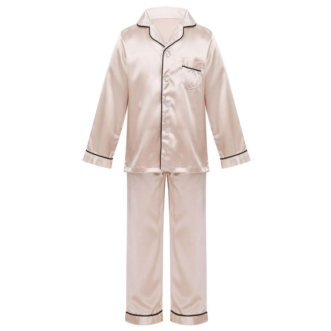 Zaldita Kids Girls Boys Silk Satin Pajamas Set Short/Long Sleeve Top with Shorts Spring Summer Nightwear