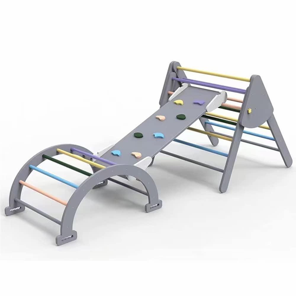 COOLBABY Wooden Climbing Triangle Foldable Climbing Triangle Ladder Toy with Slide and Climbing Arch Indoor Outdoor Playground Toddler Climbing Toy