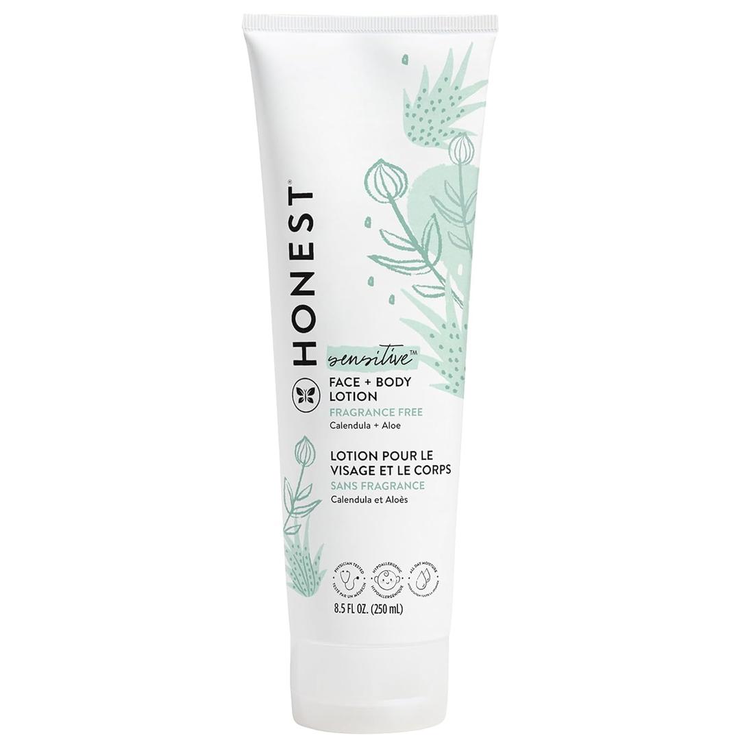 The Honest Company Hydrating Face + Body Lotion | Fast Absorbing, Naturally Derived, Hypoallergenic | Fragrance Free Sensitive, 8.5 fl oz