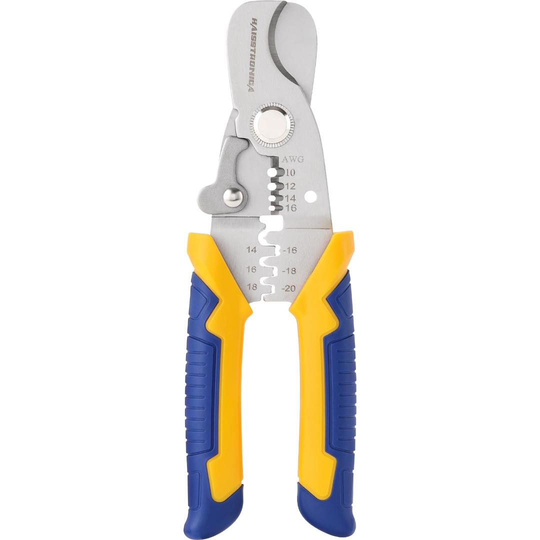 haisstronica Multi Cable Cutting Tool, 7" Stainless Steel Wire Stripper & Crimper - Ideal for Electricians, DIY Projects, and Home Wiring Tasks