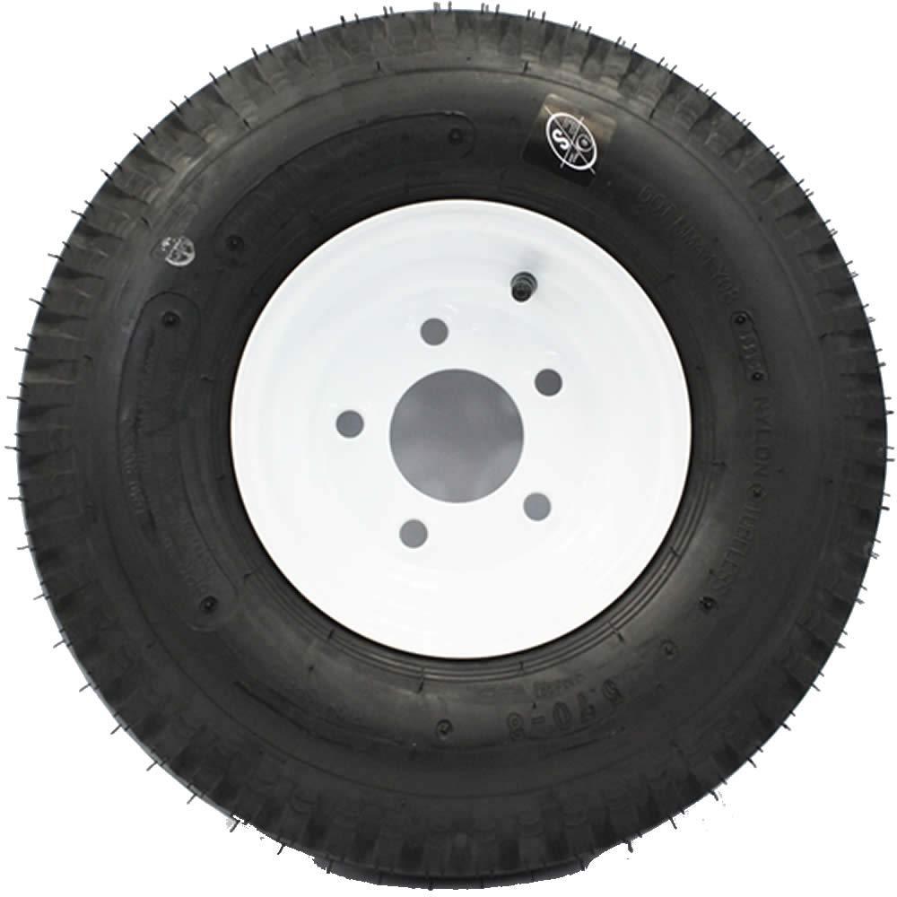 SWW 810 LoadStar 5-hole 8" x 3.75" White Trailer Wheel & Tire 5.70-8 6ply