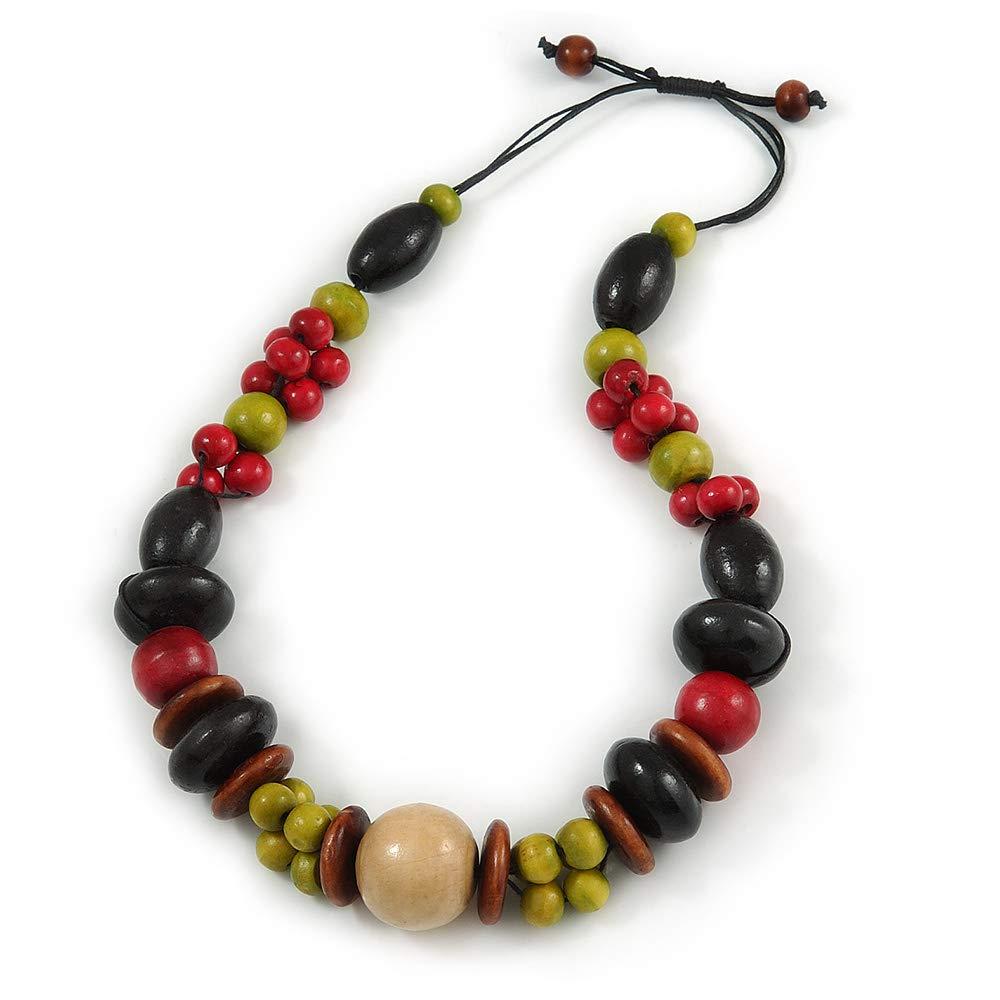 AvalayaChunky Multicoloured Wood Bead Cotton Cord Necklace - 60cm L