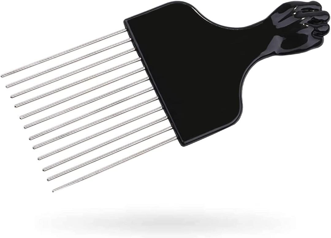 1 x Afro Comb Curly Hair Magic Hair Coils Tool Square Afro Pick with Natural Metal African American Hairdressing Styling Black Fist Teeth Comb Curly Hairbrush Fork Pick Comb Metal Ideal for Men Women