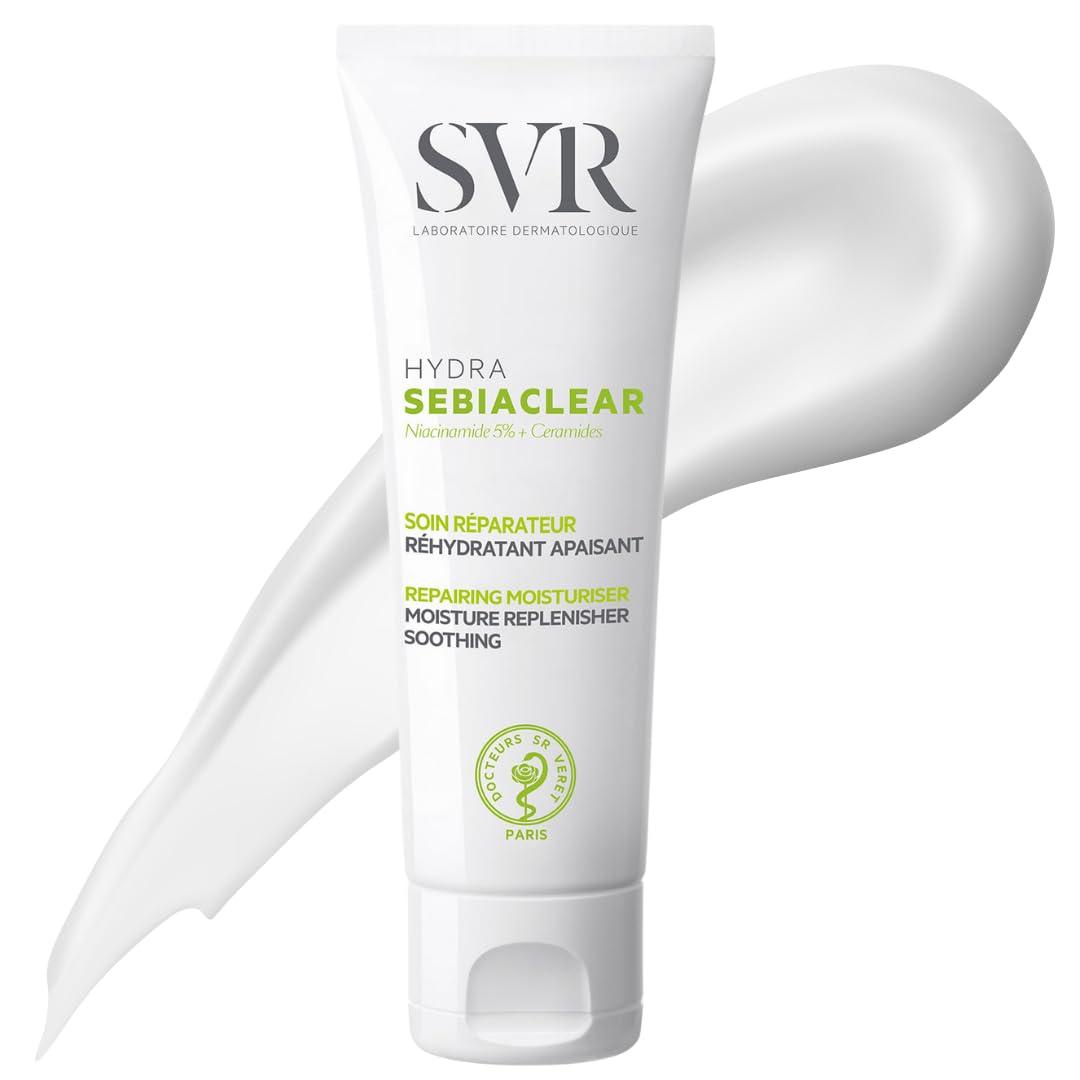 SVR Sebiaclear Moisturizing Face Cream with Niacinamide, Hyaluronic Acid and Ceramides, Soothing Moisturizer for 48h of Hydration, Reduces the appearance of marks. For Oily Sensitive Skin, 1.4 oz.