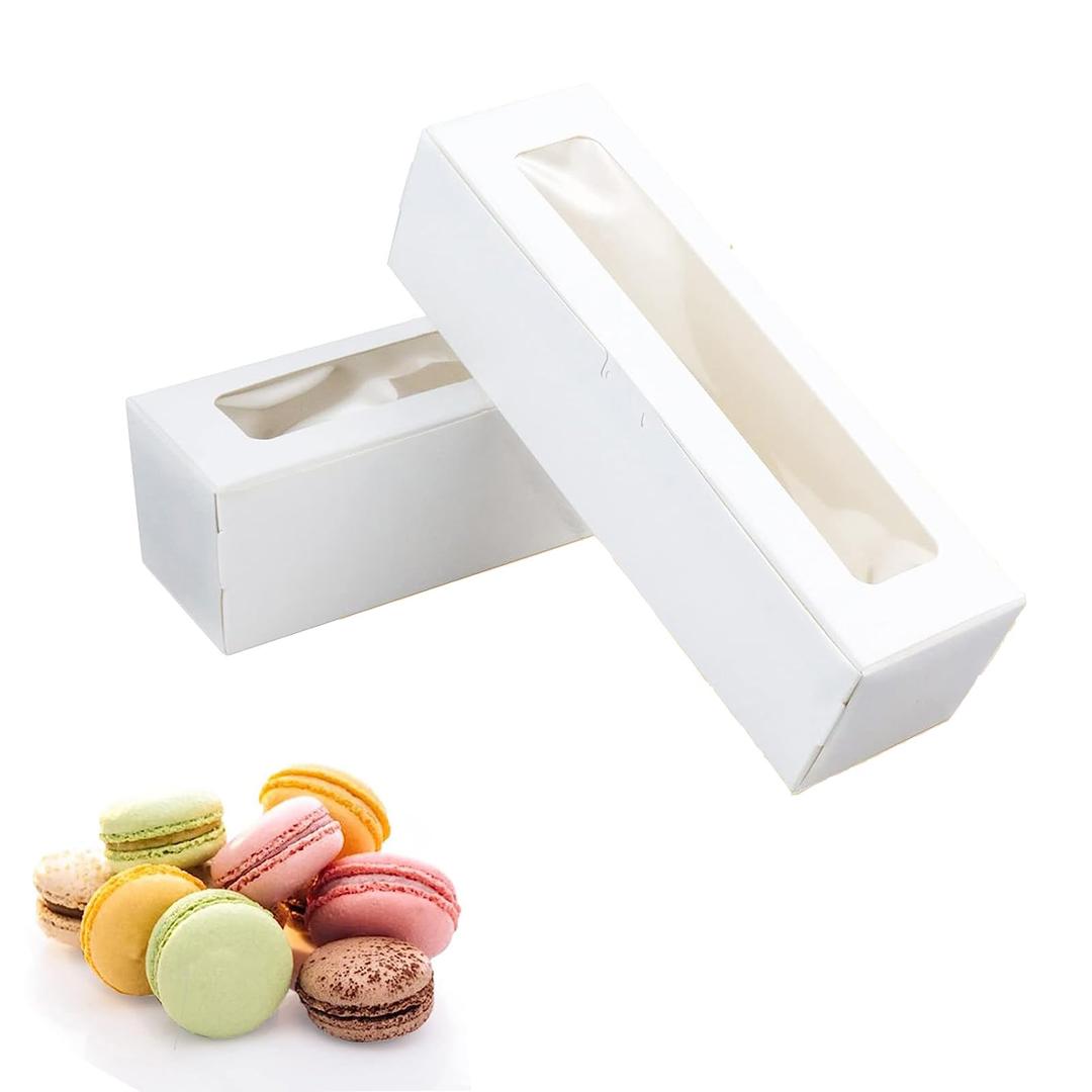 Macaron Boxes for 6 to 10 Macarons, 20 Pack 8x3x2 Inches Macaron Packaging for Home DIY Baking(White)