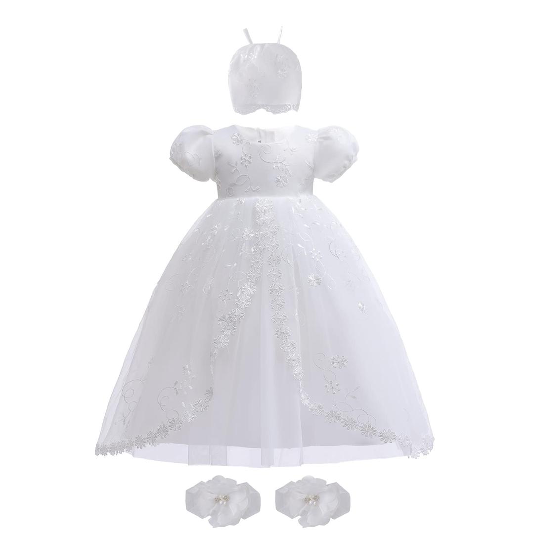 Baby Girls Embroideries Christening Dress 3PCS Toddler Baptism Party Wedding Gown Outfit for Special Occasions