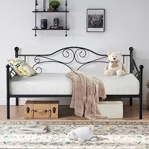 VECELODaybed Frame, Twin Size Metal Platform Bed with Headboard,Heavy Duty Steel Slats Support for Living Room Bedroom Guest Room, Easy Assembly