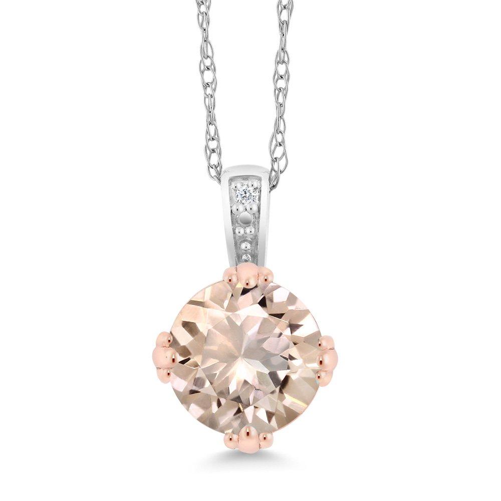 Gem Stone King10K 2-Tone Gold Peach Morganite and White Diamond Pendant Necklace For Women (0.60 Cttw, Gemstone October Birthstone, Round 6MM, with 18 Inch Chain)