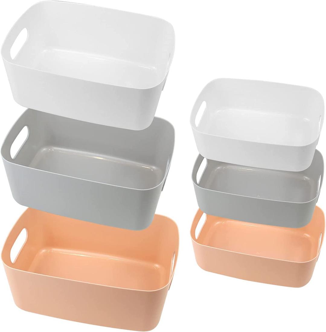 SYOSIPlastic Storage Basket, 6 Pcs Plastic Storage Boxes Multiple Colour Organisation Storage Baskets for Cupboard, Kitchen, Studio, Bathroom, Toy, Home Tidy Open Storage Bins with Handles