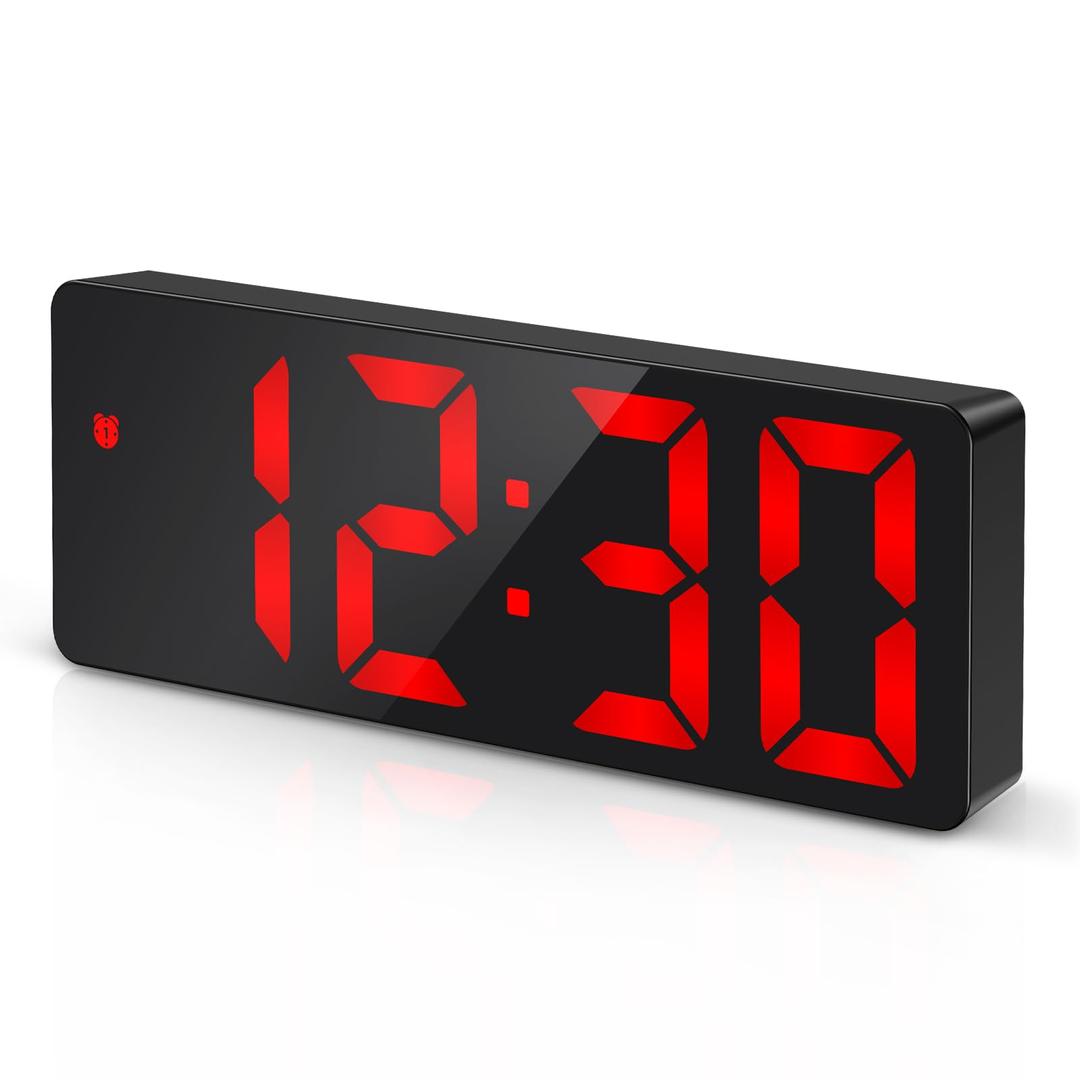 Criacr Digital Alarm Clock, Alarm Clocks Bedside with Large LED Temperature Display, USB/Battery Powered Digital Clock with Snooze, Date, Time, 3 Adjustable Brightness, Voice Control, 12/24Hr (Red)