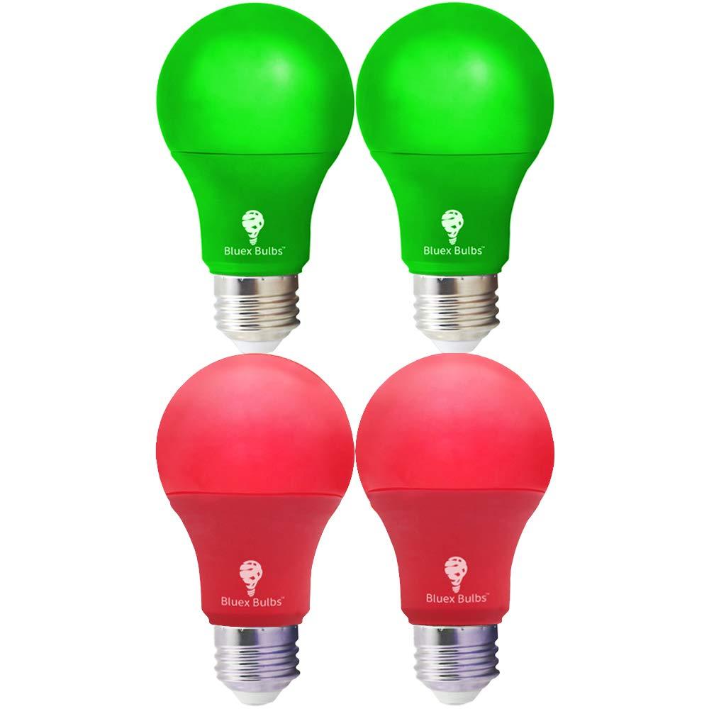 4 Pack LED Red and Green Light Bulbs - 120V E26 Base 9 Watt (60-watt Replacement) - Red and Green Bulbs for Party Decoration, Porch, Home Lighting, Christmas 4 Pack