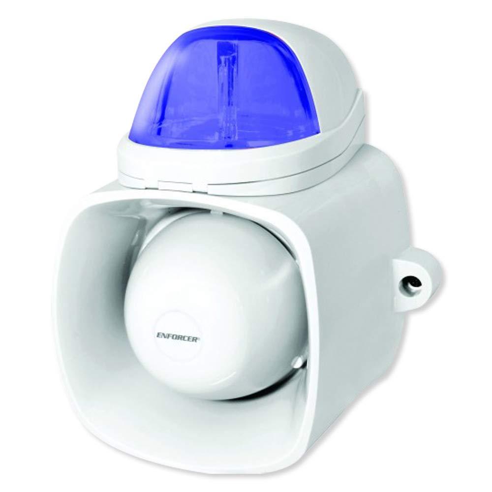 Seco-LarmSH-816S-SQ/B Self-Contained Siren With Strobe Light, 120dB Warble-tone Siren, Audio Input For Broadcasting Messages Or Audio Playback, IP65 Weatherproof, White with Blue Light