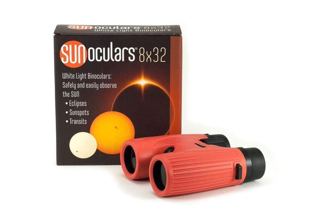 LUNT SOLAR SYSTEMS - Red 8x32 Magnification Sunoculars, Compact & Portable White Light Solar Binoculars for Teens & Adults, Safe Solar Viewing, Observing Sunspots, Eclipses, and Planetary Transits