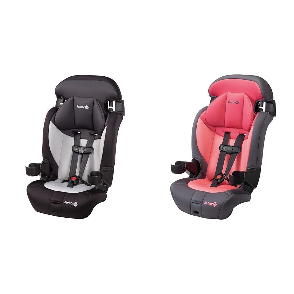 Safety 1st Grand 2-in-1 Booster Car Seat Bundle, Forward-Facing 30-65 lbs and Belt-Positioning 40-120 lbs, Black Sparrow and Sunrise Coral