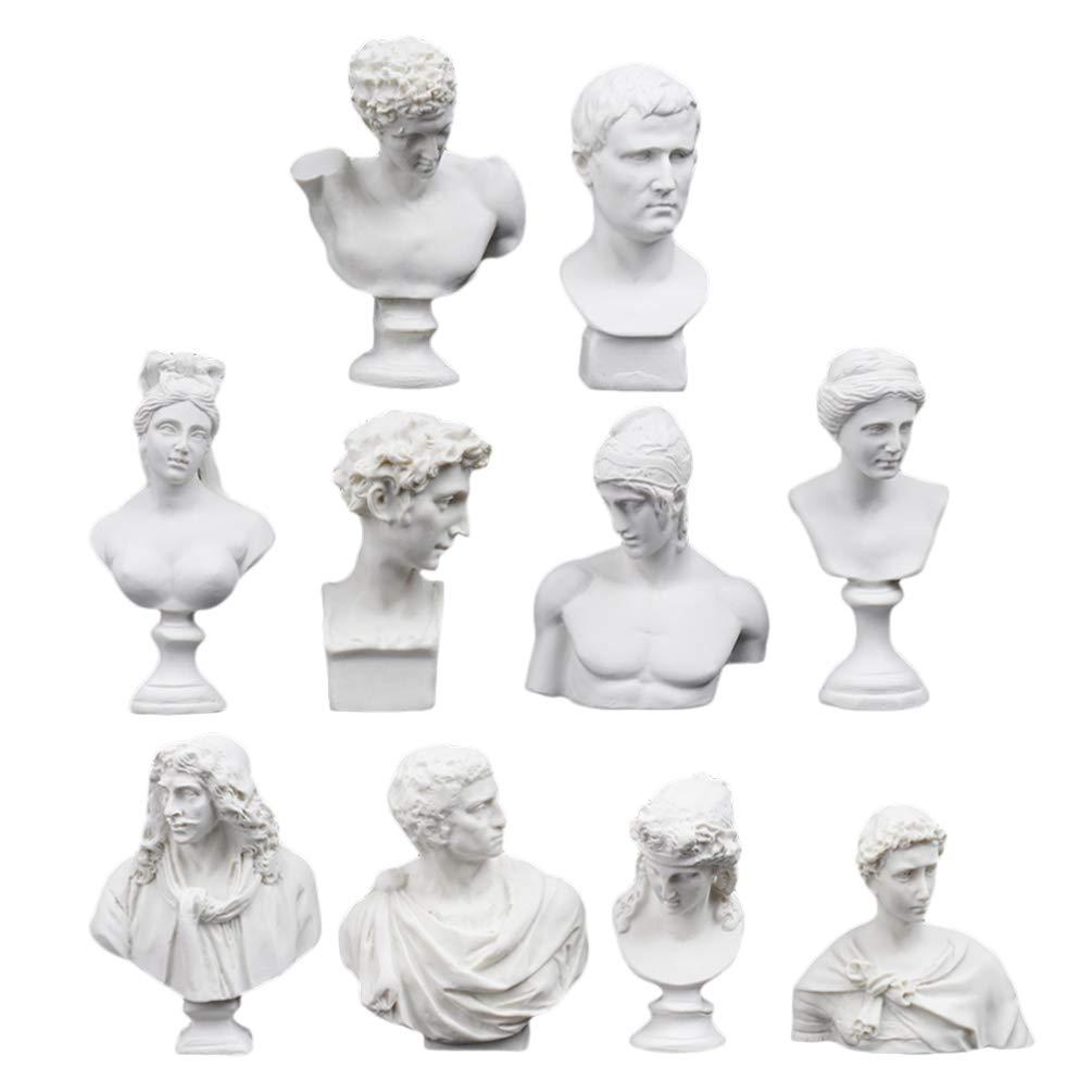 Artibetter 10pcs Greek Bust Statues Mini Head Statue God Goddess Figurine Replica Sculpture Resin Crafts for Sketch Practice Artist Home Office Decorations