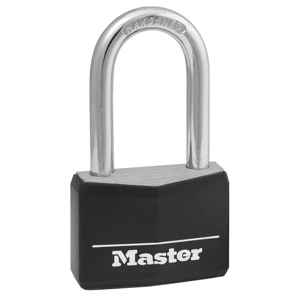 Master LockBlack Covered Aluminum Lock, Gym Locker Lock with Key, Outdoor Padlock with Long Shackle for Gates, Fences, Toolboxes, and More,141DLF