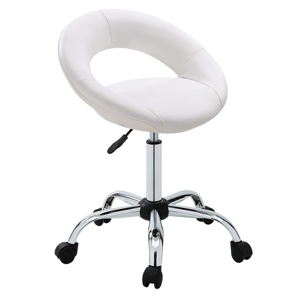 DUHOME Adjustable Swivel Work Stool Task Chairs,White Massage Salon Home Office Facial Spa Medical Chair Stool Backrest Cushion & Wheels