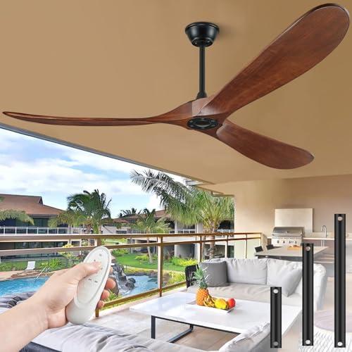 72" Ceiling Fans without Lights, 72 inch Ceiling Fan no Light, High cfm Quiet 3 Blade Wood Walnut Ceiling Fan, Large Modern Ceiling Fan with Remote, Propeller Outdoor Ceiling Fans for Patios