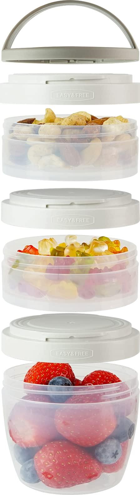 carrotez Small Stackable Snack Containers, Small & Portable Food Storage Containers, 3 Interlocking Snack Containers for Adults - 1 cup (8.5 oz), 1/2 cup (4 oz), 1/2 cup (4 oz)