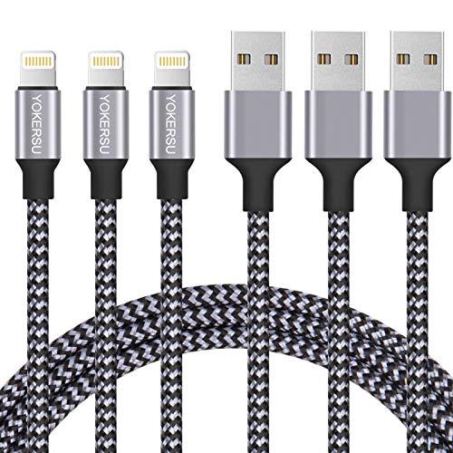 iPhone Charger, Nylon Braided Lightning Cable YOKERSU 3PACK 6ft Phone Data Sync Transfer Fast Charging Cord [Apple MFi Certified] Compatible with iPhone 13 12 11 Pro Max XS MAX XR X 8 7 Plus SE iPad