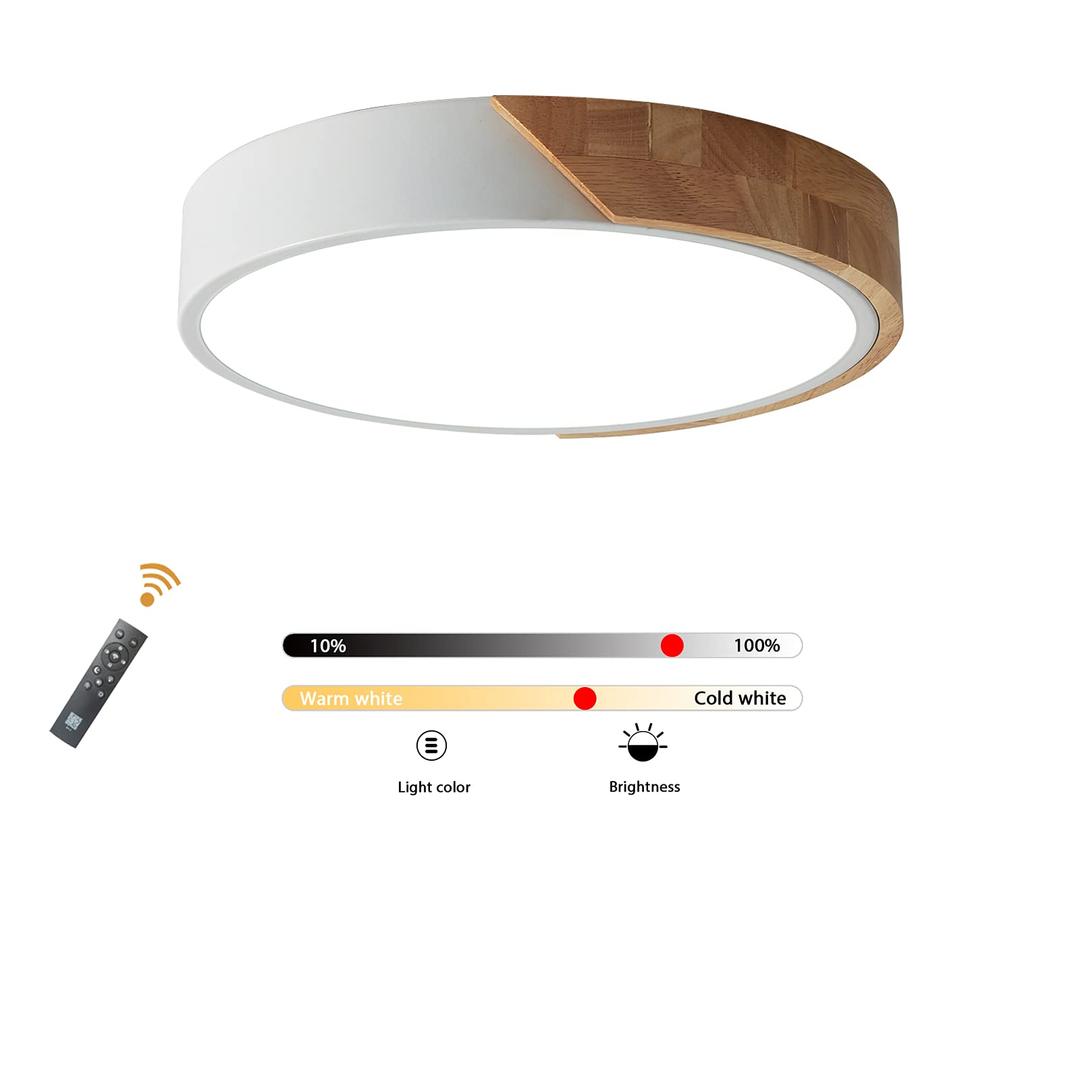 Flush Mount Ceiling Light, Ceiling Light Fixture Minimalist Wood 30W, Dimmable 3000K/4000K/6500K with Remote, 15.7 inch Modern Light Fixture Ceiling for Kitchen Bedroom Hallway Living Room