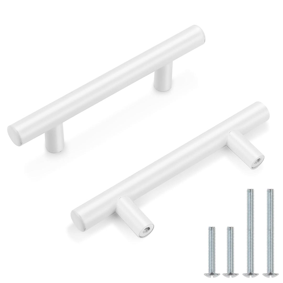 Probrico 15 Pack| White Kitchen Cabinet Pulls 3 Inch Euro Style T Bar Handles Cupboard Stainless Steel Modern Cabinet Hardware