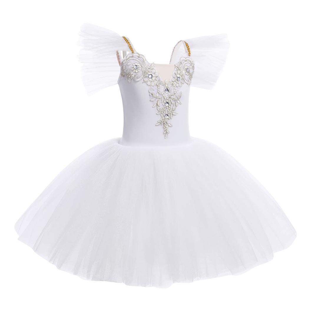 AFAVOMToddler Ballet Leotards for Girls Glitter Tulle Skirt 2PCS Ruffle Sleeve Tutu Dresses with Hair Clip One Piece Outfits