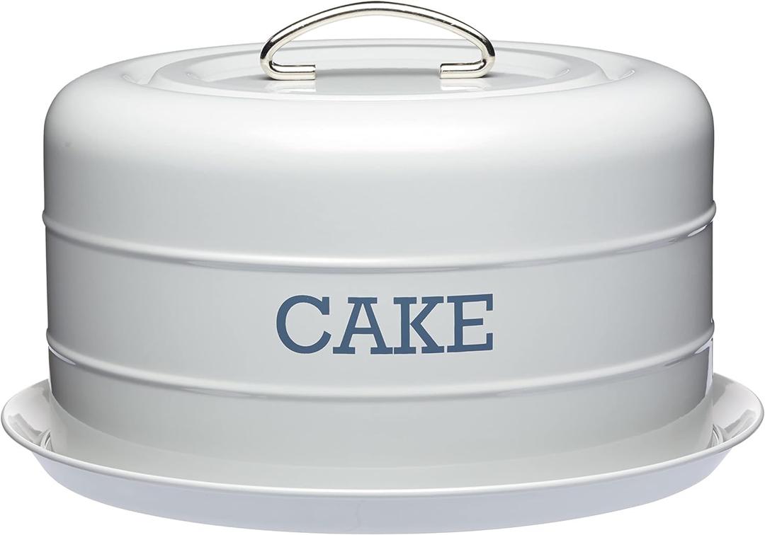 KitchenCraft Living Nostalgia Cake Tin Storage, Airtight Cake Storage Tin/Cake Dome, 28.5 x 18 cm - French Grey