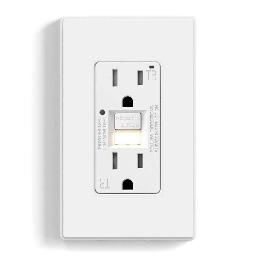 ELEGRP GFCI Outlet w/Nightlight, 15 Amp Self-Test GFI Electrical Outlet, Thinner Design, Tamper Resistant GFCI Receptacle, Ground Fault Receptacle w/Wall Plate, UL Listed, Matte White, 1 Pack