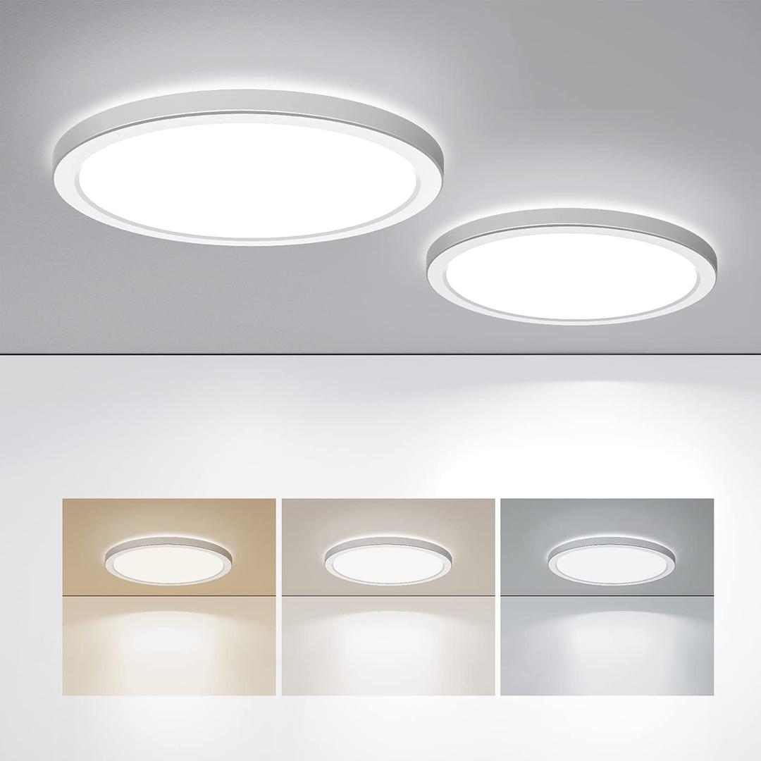 BLNAN LED Flush Mount Ceiling Light, 9 Inch 18W 3000K/4000K/5000K Hardwire Light Fixture, Ultra Thin Round White Lamp for Kitchen Porch Bedroom Hallway Stairwell Basement, Non-dimmable 2 Pack