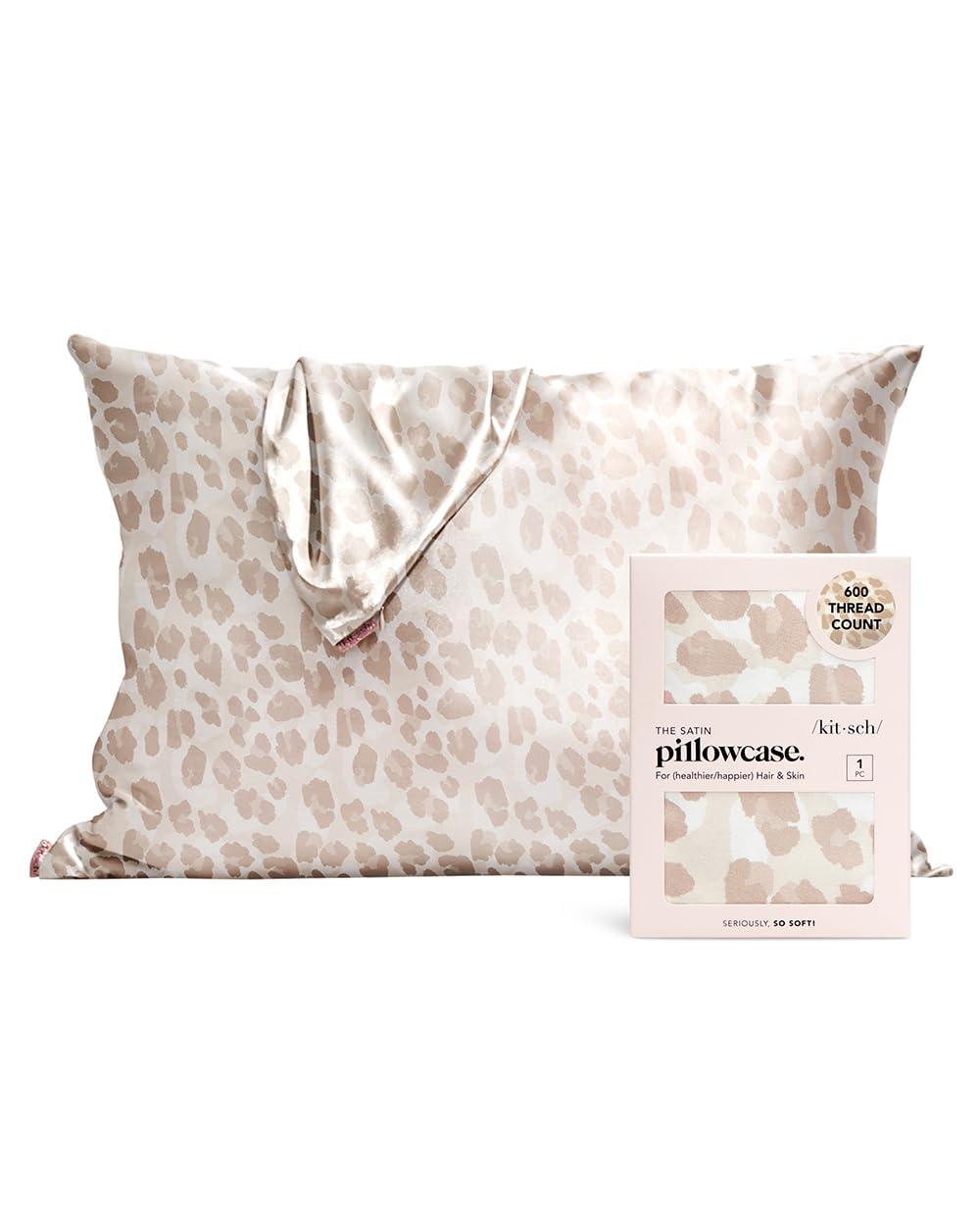 Kitsch Satin Pillowcase with Zipper for Hair & Skin, Softer Than Silk Pillow Cases Queen, Smooth Pillow Covers, Machine Washable, Wrinkle-Free, Cooling Satin Pillow Cases Standard Size 19"x26" Leopard