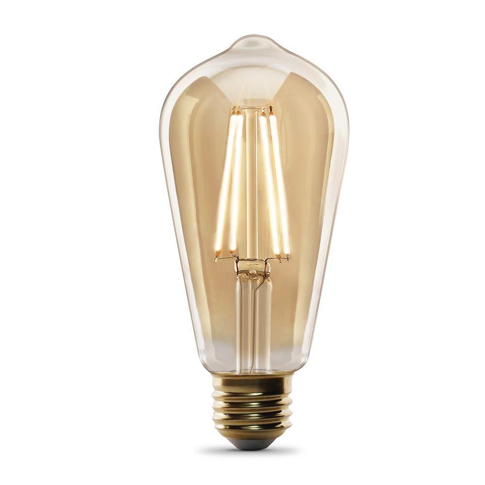 Feit ElectricVintage Exposed Filament Amber Glass LED ST19 with a Medium E26 Base Light Bulb - 60W Equivalent - 10 Year Life - 400 Lumen - 2100K Soft White - Dimmable | Original Vintage