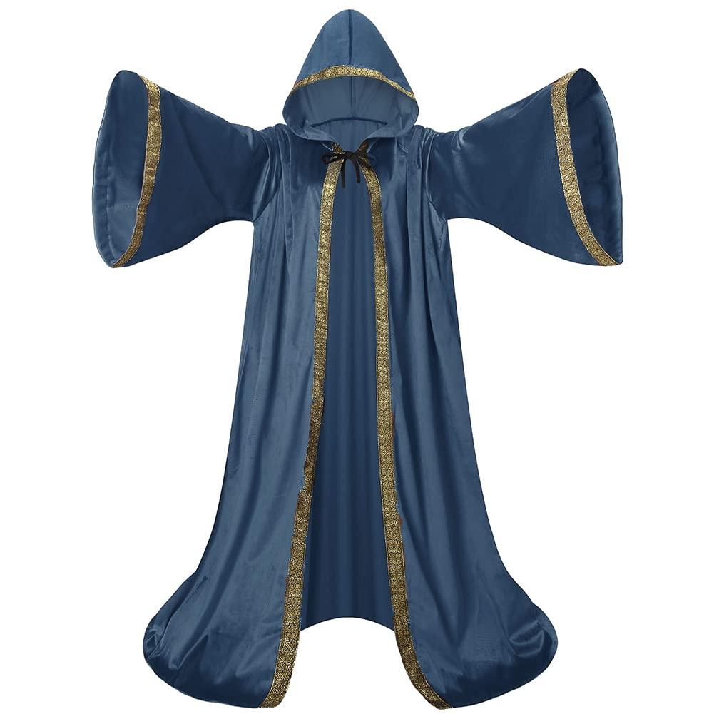 Velvet Wizard Robe with Hooded and Sleeves, Halloween Vampire Witch Wizard Cloak Fancy Cosplay Costume