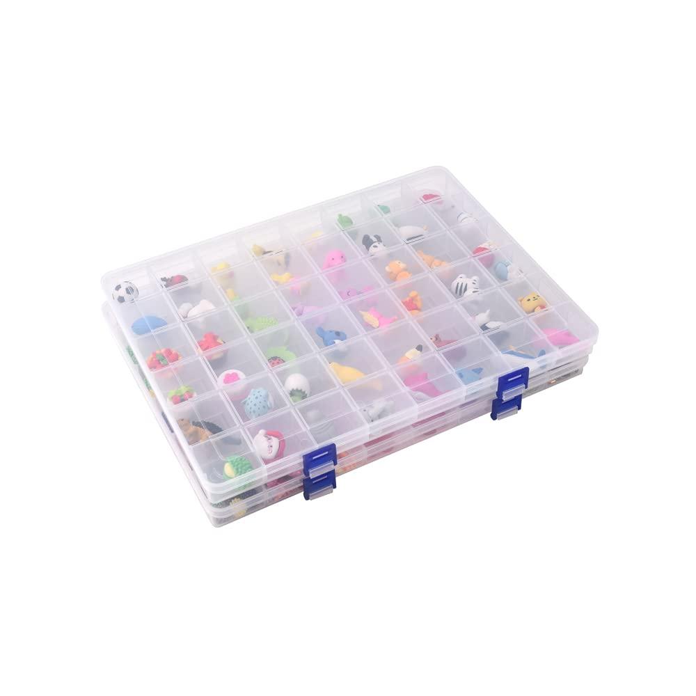 BangQiao 2 Pack Fixed 48 Grids Clear Plastic Divider Storage Box, Transparent Organizer Container Case for Bead, Button, Jewelry, Diamond, Craft, Small Parts, Sewing Kit，DIY Accessories