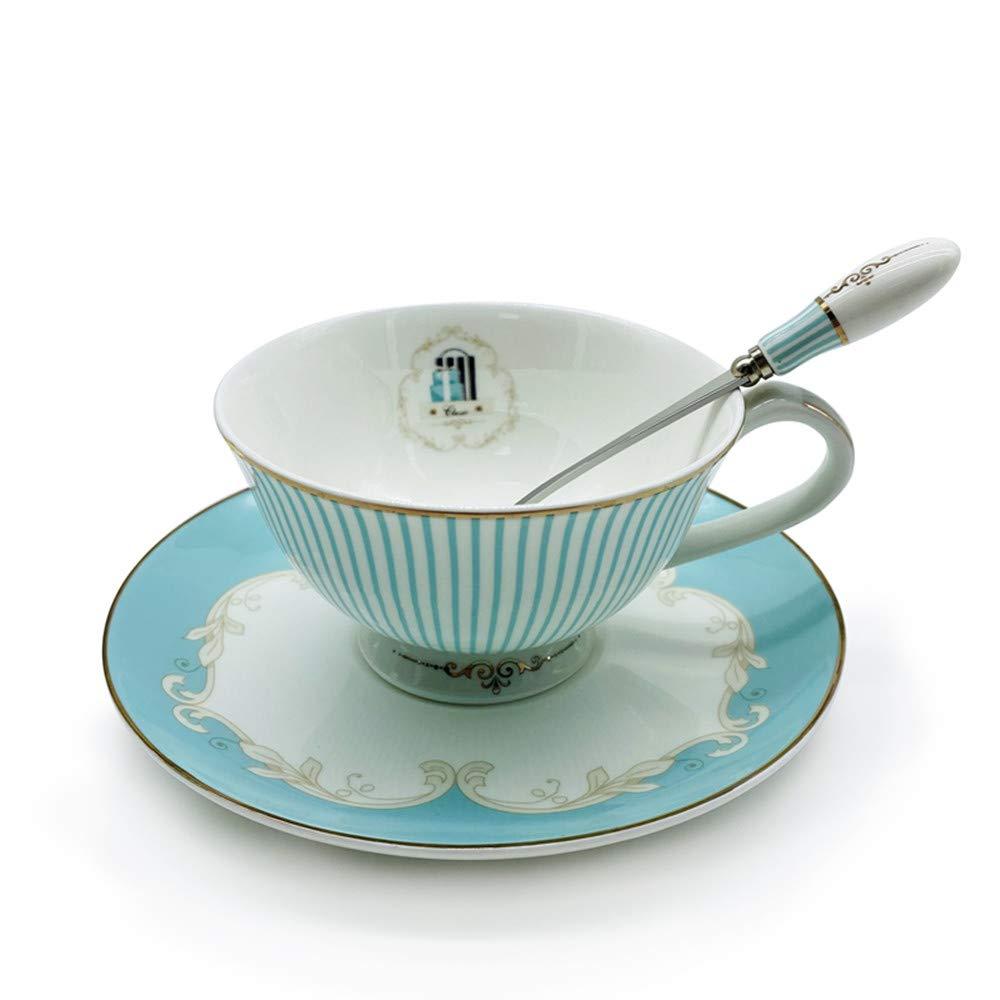 Vintage Ceramic Teacup Elegant Coffee Cup with Spoon and Saucer Set,Royal Bone China Tea Cups (Stripe)