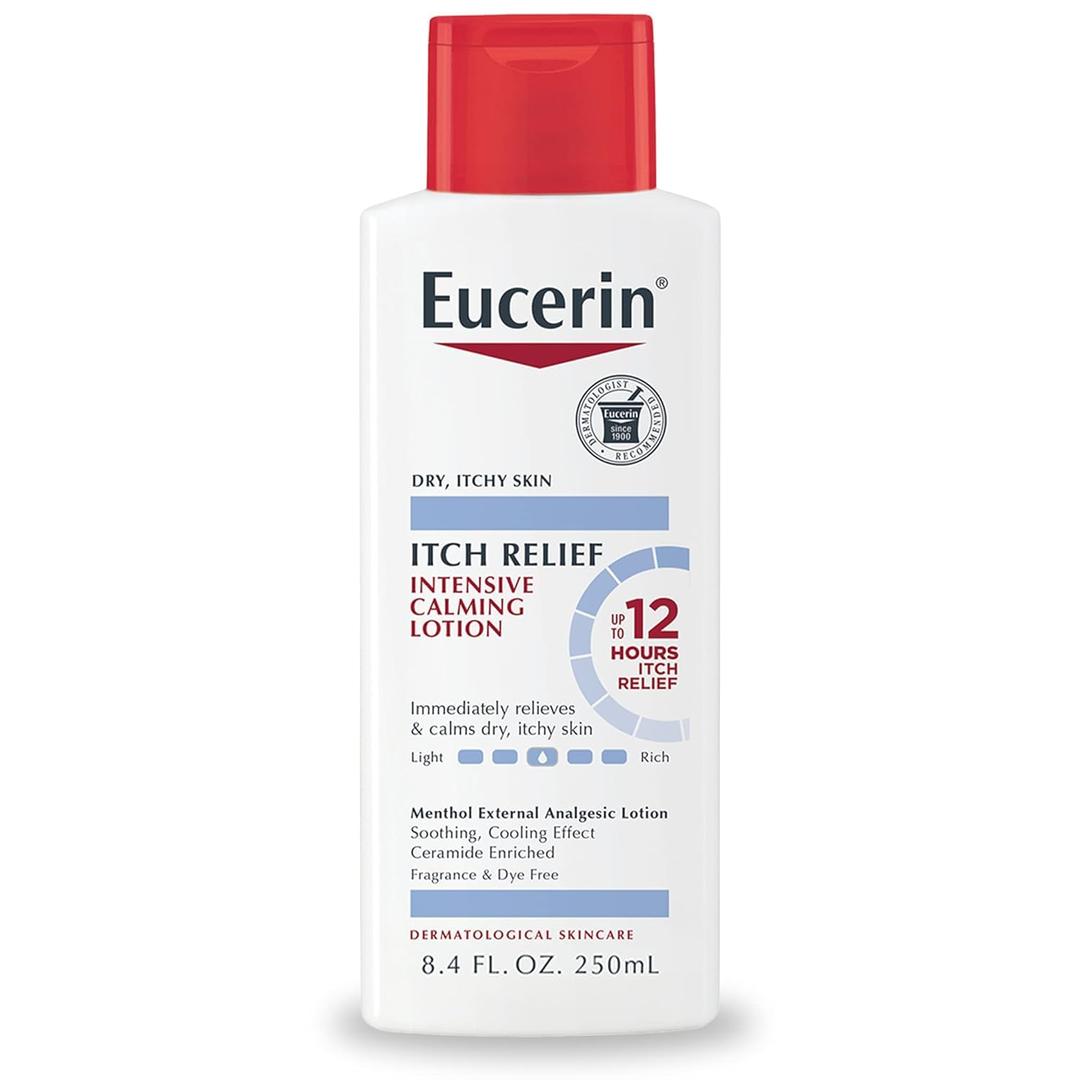 EucerinItch Relief Intensive Calming Body Lotion for Dry Itchy Skin, Unscented Lotion with Cooling Menthol and Ceramides, 8.4 Fl Oz Bottle