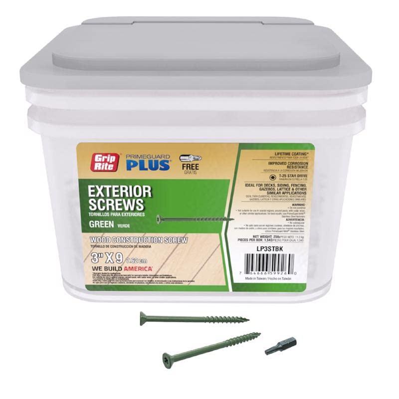 Grip-Rite PrimeGuard Plus No. 9 Wire X 3 in. L Green Star Flat Head Deck Screws 25 lb 1 pk