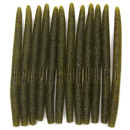 Senko Bait Soft Plastic Lures 5" Senkos 24 Pcs for Wacky Rig Freshwater Fishing Green Pumpkin senko with Black Flake