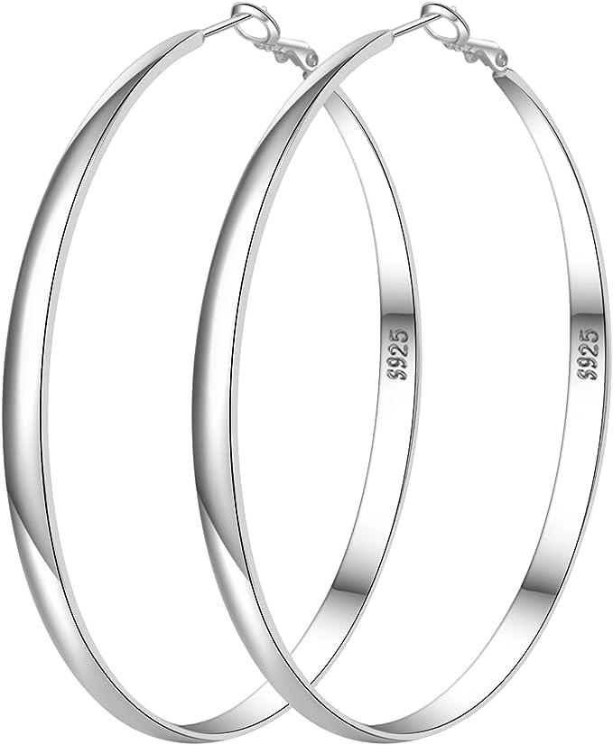 PABBEUSterling Silver Hoop Earrings for Women S925 Silver Hoop Earrings Large Silver Hoop Earrings Hypoallergenic Thin Oversize Big Silver Hoop Earrings Sterling Silver Earrings for Girls PABBEU