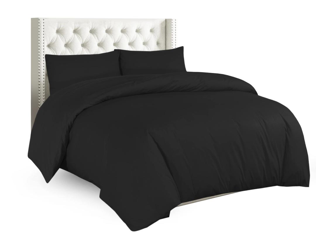 Sapphire Collection Plain Duvet Cover With Pillow Cases Non Iron Percale Quilt Cover Bedding Bedroom Set (King, Black)