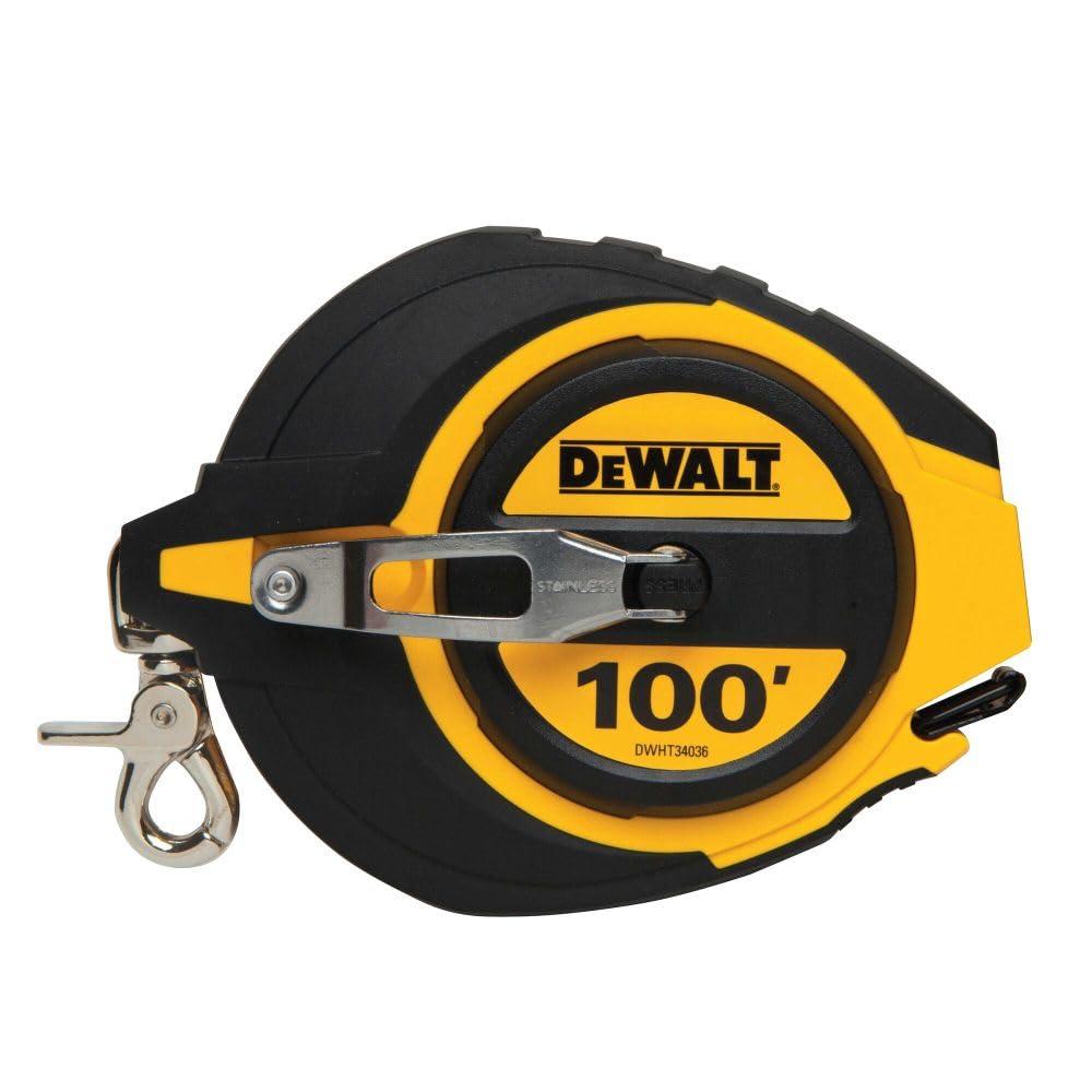 DEWALT Tape Measure, 100-Foot, Self-Lock, Solid Chrome Finish, Rubber Grip (DWHT34036L)