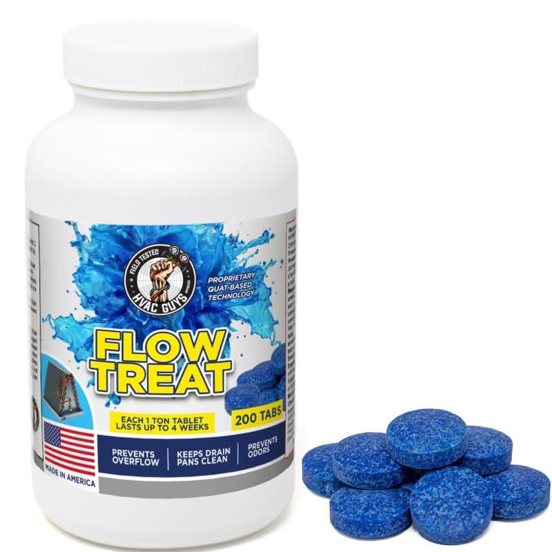 HVAC GUYS – Flow Treat Tabs - 200 Tablets | AC Drain Line Cleaner | Prevents Odors, Keeps HVAC Drain Pan Clean, Prevents Overflow | One Tablet Lasts up to 4 Weeks