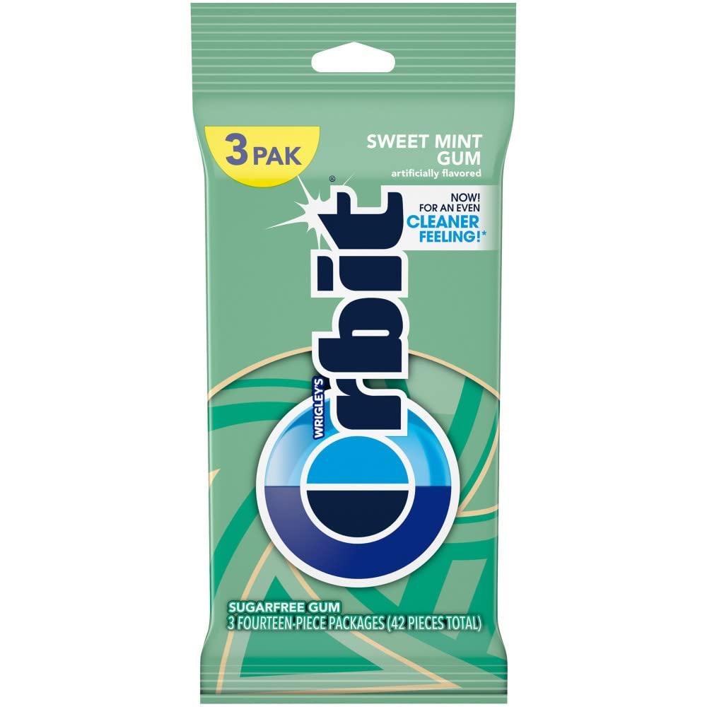 ORBIT Sweet Mint Sugar Free Chewing Gum, 3 Packs of 14 Pieces (42 Total Pieces)