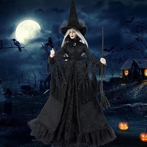 Braxio Halloween Decorations Indoor Collectible Figurines - Black Fabric Witch with Hat and Broom Halloween Ornaments Gothic Decor for Halloween Party Decorations 9.5 * 4.5 * 19.25 Inch