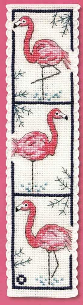 Textile Heritage Counted Cross Stitch Bookmark Kit - Flamingos White